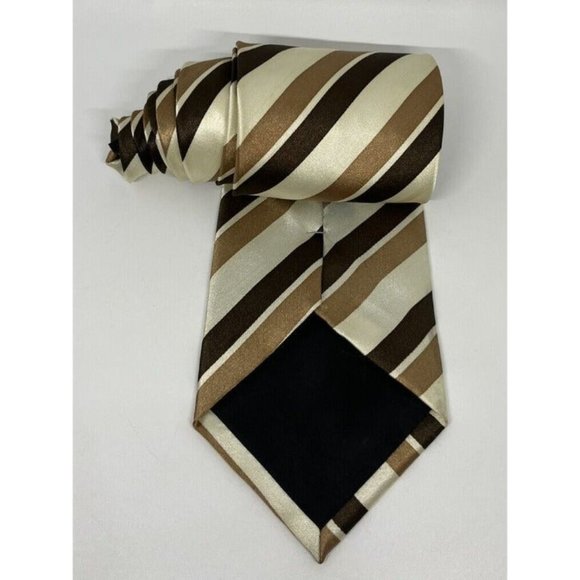 Karl Knox Mens Brown Neutral Striped Tie Mens Neckwear Handmade 100% Polyester - Picture 7 of 10